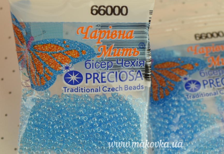 Бисер 5 гр Preciosa 66010 прозрачный блестящий голубой ЧМ