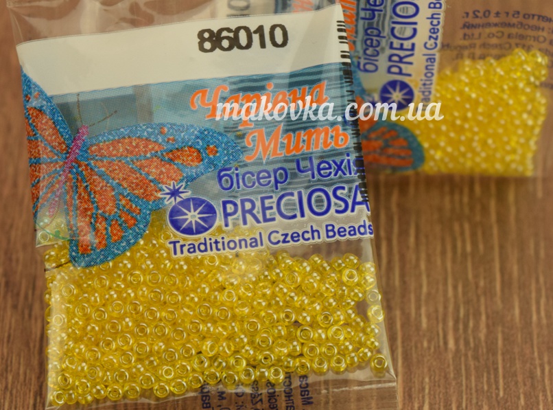 Бисер 5 гр Preciosa 86010 прозрачный блестящий желтый ЧМ