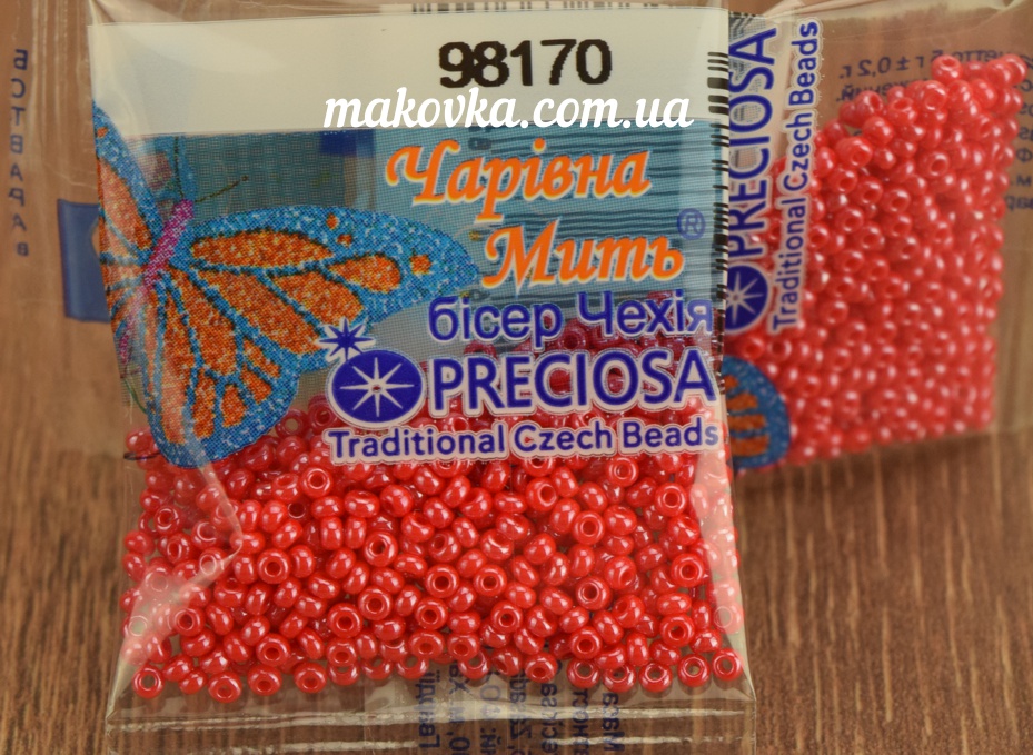 Бисер 5 гр Preciosa 98170 непрозрачный блестящий красный ЧМ