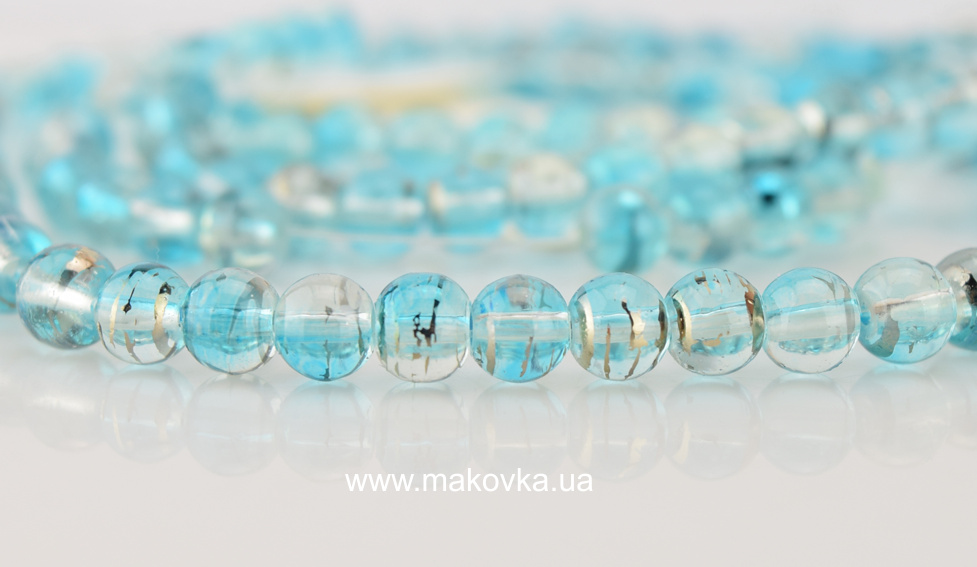 Стеклянные бусины в форме шара, ЗЕБРА стеклянные, шар 6 мм, Бело-голубой с серебром, Y14 , 1 низка, УТ0031209