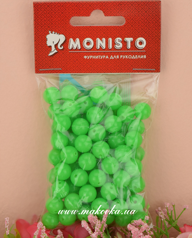 Бусины акриловые Неоновые Зеленые флуорисцентные , шар 10 мм, 50 г 