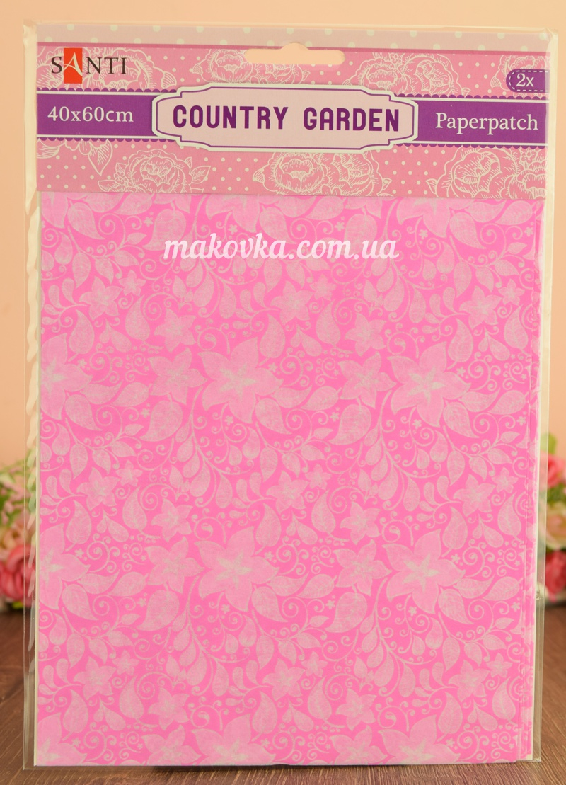 Бумага для декупажа Country garden (розовая с белыми цветами), 2 листа 40*60 см Santi 952515