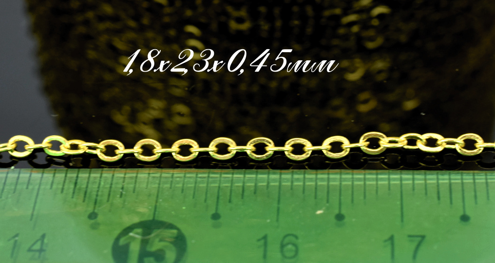Металлическая цепь №06, золотой цвет, 1,8х2,3х0,45 мм, 1 метр