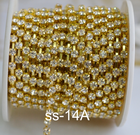 Цепь со стразами SS14-A золото с белым, 10 сантиметров