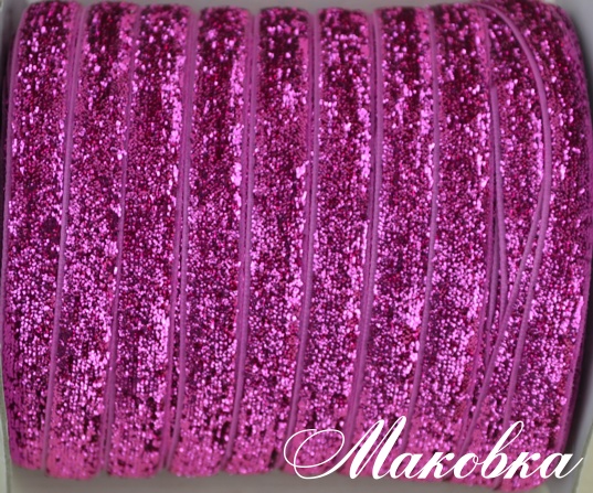 Бархатная лента 10 мм, розовая люрекс, 1 м