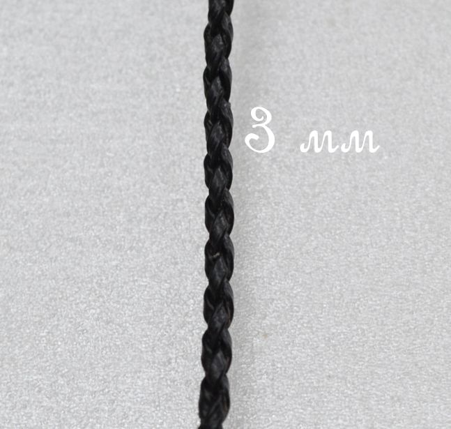 Шнур плетенный ПУ, 3 мм, черный, 1 м