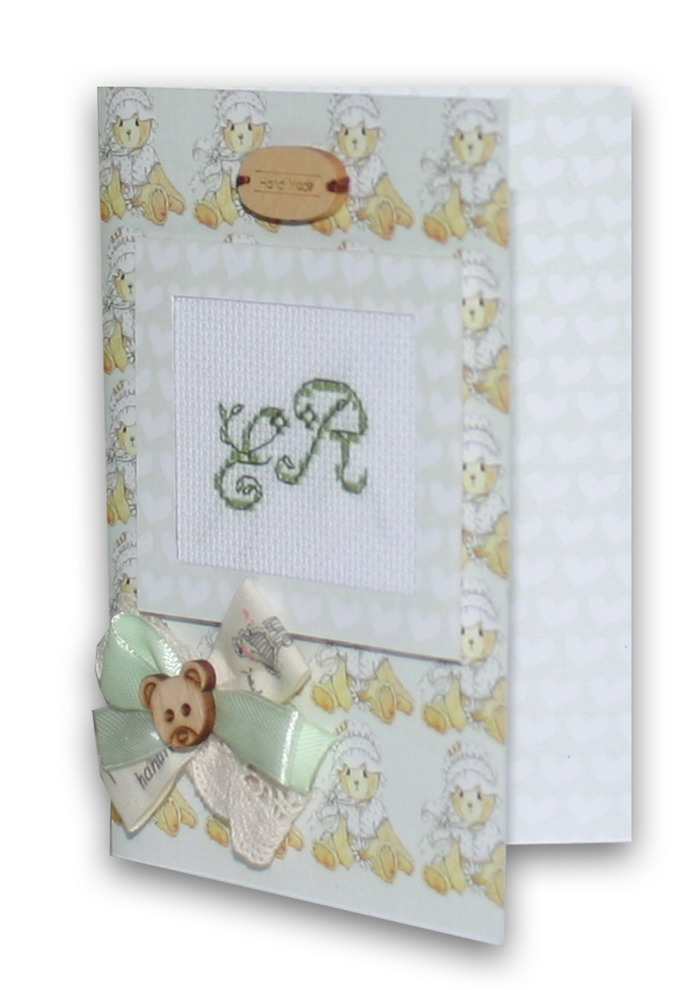 Набор для создания открытки (S) F-1 вышивка Буквы (мишки в чепчике на салатовом) ,Лука-С