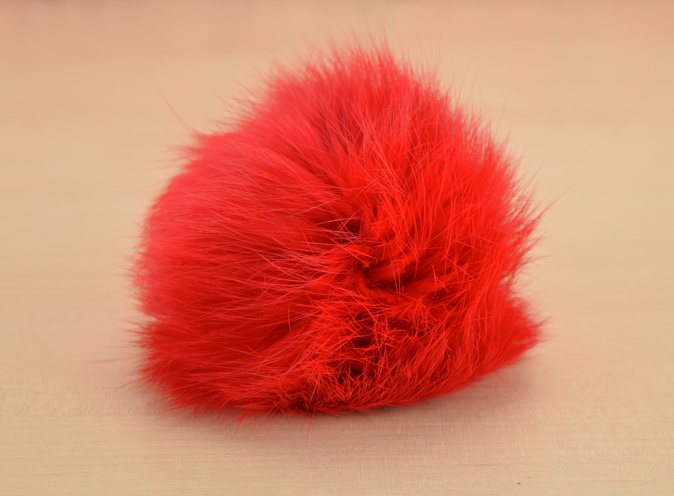 Помпон из меха кролика, окрашенный Красный, 1 шт