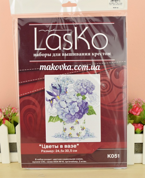 Вышивка нитками Цветы в вазе К051, Lasko
