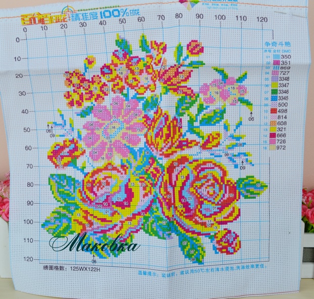 Набор для вышивания Салфетка Цветы, 46х46 см, Диамантовые ручки, 197275