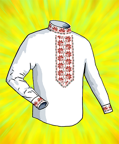 Флизелин водорастворимый КБФ-20 сорочка мужская Красный орнамент, Каролинка