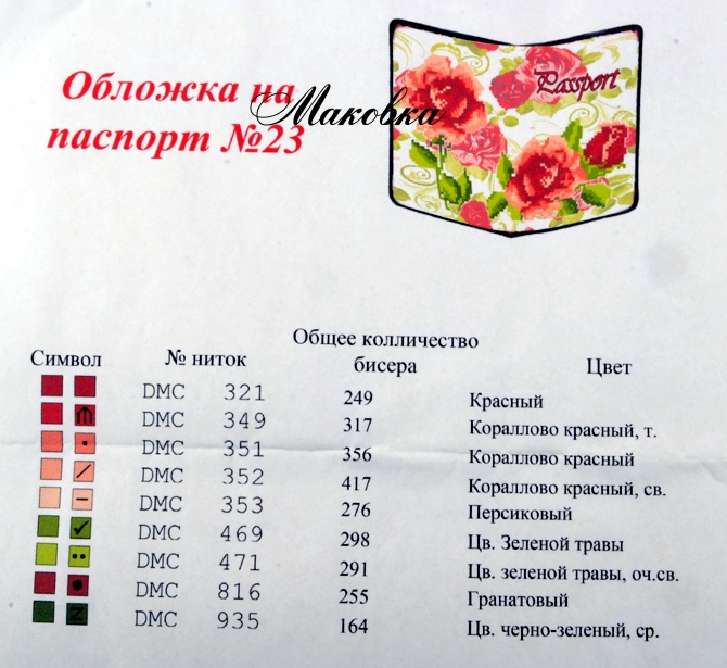Обложка на паспорт под вышивку №23 Розы