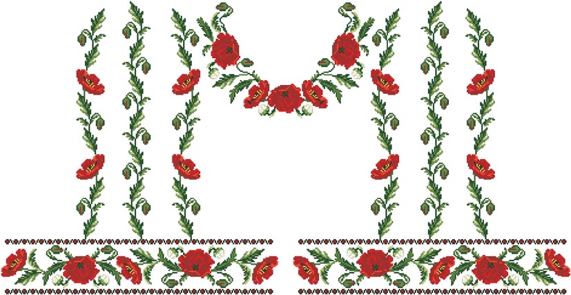 Заготовка для блузки Красно-черный орнамент с маками, БЖ-050 (атлас-котон), Барвиста Вишиванка