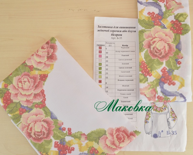Заготовка для вышивки сорочки Б35 (Розы и ягоды), ДОМОТКАННАЯ ткань ТМ Мережка