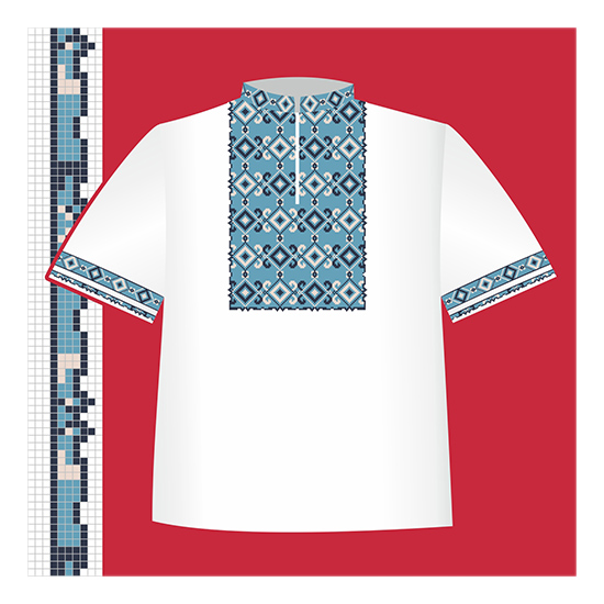 Схема бумажная Сорочка для мальчика СХ2-003 синий орнамент, размер 32-34, ВДВ