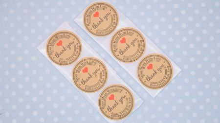 Наліпки HAND MADE Thank you сердечко паперові крафтові, круглі d=25мм, 10 шт