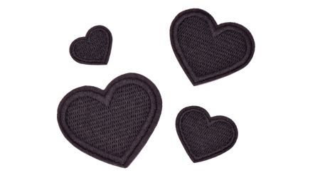 Набір клейових термоаплікацій, нашивки для одягу  Чорні Сердечка , 4 шт мікс розмірів