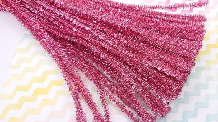 Синельний дріт з ворсом колір Рожевий малиновий люрексовий 30 см, 1 шт