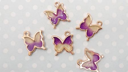 Кольорова підвіска, шарм Метелик Жовто-Бузковий, з кольоровими крилами, 1 шт