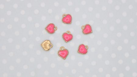 Кольорова підвіска, шарм Сердечко рожеве маленьке, з емалевим покриттям, 1 шт
