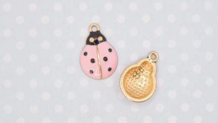 Кольорова підвіска, шарм жук Сонечко рожеве, з емалевим покриттям, 1 шт