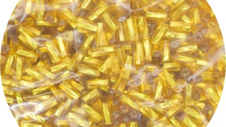 Чеський бісер Preciosa стеклярус-2, колір 87010, прозорий срібло жовтий лимонний, 50 г