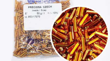 Чеський бісер Preciosa стеклярус-5, колір 17070, прозорий срібло золотий темний, 50 г