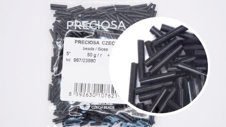 Чеський бісер Preciosa стеклярус-5, колір 23980 , натуральний чорний  , 50 г