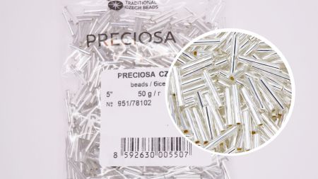 Чеський бісер Preciosa стеклярус-5, колір 78102, прозорий срібло  , 50 г