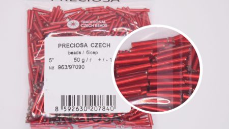Чеський бісер Preciosa стеклярус-5, колір 97090, прозорий срібло червоний темний , 50 г