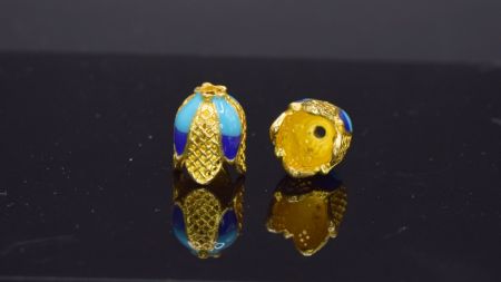 Біжутерний ковпачок для жгутів золотий (шапочка) №67 Дзвіночок бірюзово-синій, 14,5*13мм