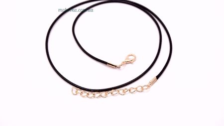 Основа на шию для кулона 1,5 мм чорна, з карабіном золотого кольору та ланцюжком