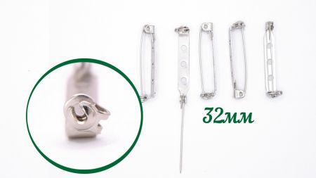 Основа (застібка) для брошки Шпилька із застібкою , довжина 32мм, сталевого кольору, 5 шт, 