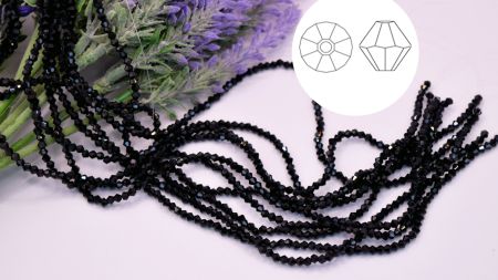  Намистини кришталь Біконус Грановані 2*3 мм, колір №13 Jet, чорний , 1 низка,