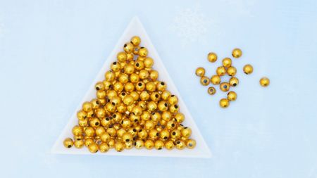 Намистини пластикові гальванізовані форма КУЛЯ діаметр 5 мм, золотистий колір, 10г