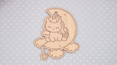 Основа для декорування фігурка плоска Одноріг на місяці, фанера, 8*7  см,  