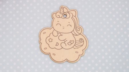 Основа для декорування фігурка плоска Одноріг що сидить на хмарці, фанера, 8*7,4 см,  