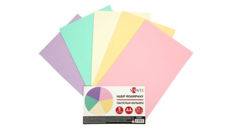 Набір кольорового фоама 5 різних пастельних кольорів, товщина 1.7 мм, розмір А4, Santi 743261
