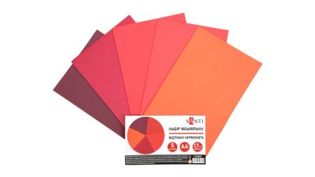 Набір кольорового фоама 5 різних кольорів відтінки червоного, товщина 1.7 мм, розмір А4, Santi 743262