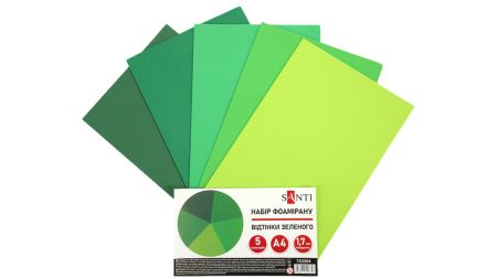 Набір кольорового фоама 5 різних кольорів відтінки зеленого, товщина 1.7 мм, розмір А4, Santi 743264