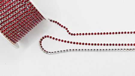 Ланцюг срібний з червоними стразами , 10 сантиметрів SS-08-В , колір C1126-Siam, 10 см