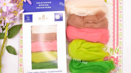ДМС набір чесаної вовни для прикрас Весна SPRING U2367 5 кольорів, 25г