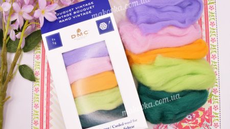 ДМС набір чесаної вовни для прикрас Вінтажний букет Vintage Bouquet U2367 5 кольорів, 25г