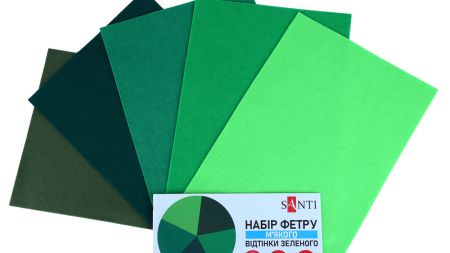 Набір кольорового фетру SANTI м'якого, відтінки Зеленого, розмір 21х30см 5 аркушів 743251