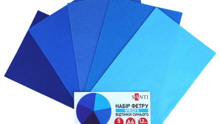 Набор цветного фетра SANTI мягкого, оттенки Синего , размер 21х30см. 5 листов 743252