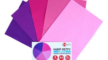 Набір кольорового фетру SANTI м'якого, Рожево-бузкові відтінки 21х30см 5 аркушів 743253 