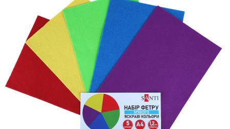 Набір кольорового фетру SANTI м'якого, Яскраві кольори 21х30см 5 аркушів 743254