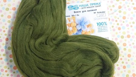 Вовна для валяння мериносова, колір 347 болотний, Наша Пряжа , 50г