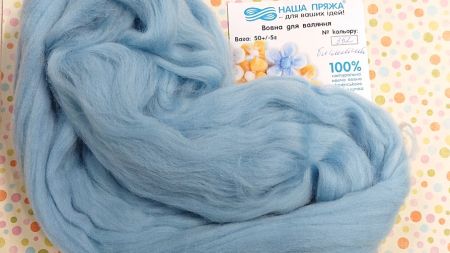Вовна для валяння мериносова, колір 352 блакитний, Наша Пряжа , 50г