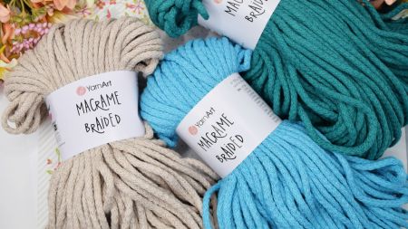 Товстий шнур Макраме Браідед Ярнарт Macrame BRAIDED Yarn Art для в'язання припинди , килимків, панно, сумок та плетіння макраме